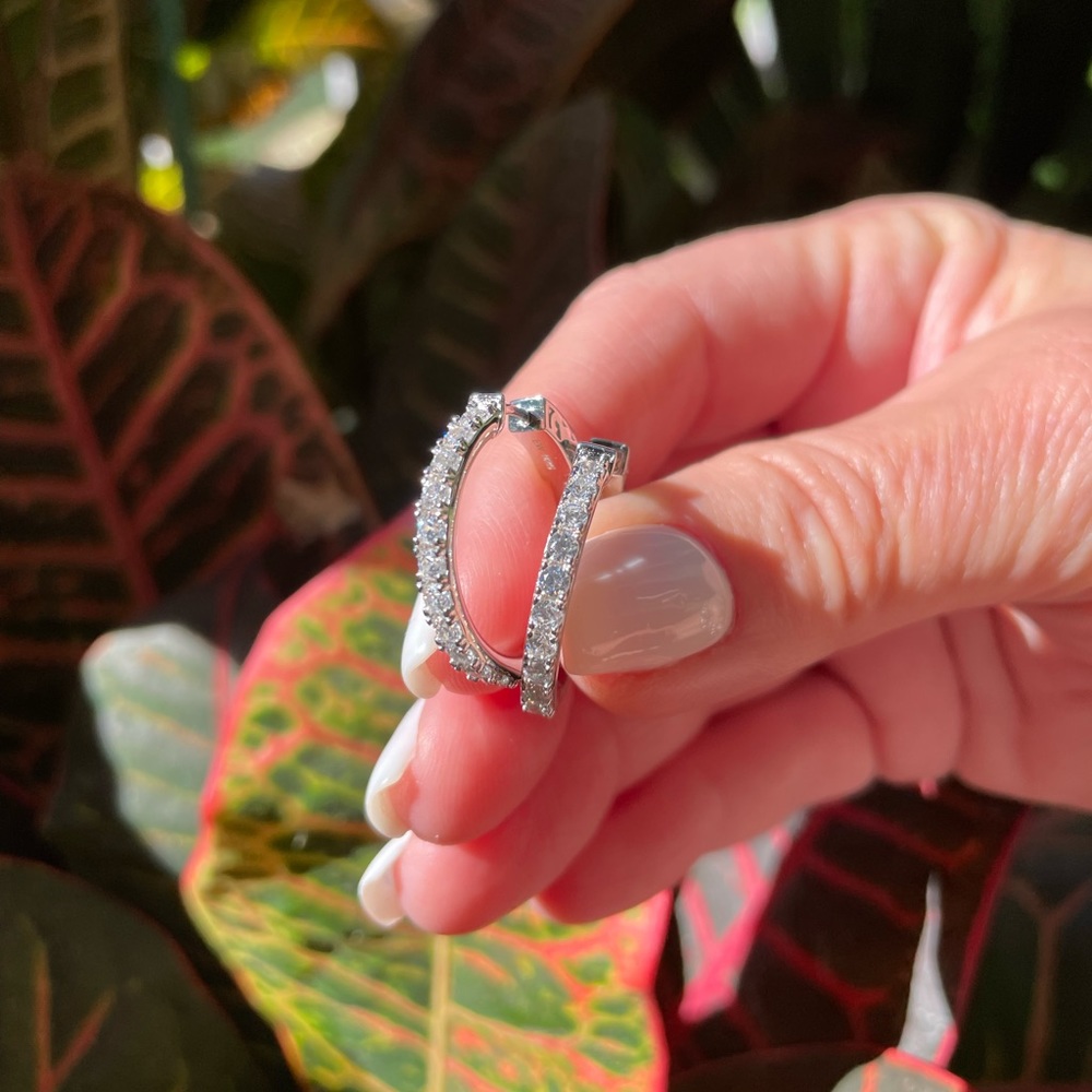 Sterling Silver White Pave CZ Hoops